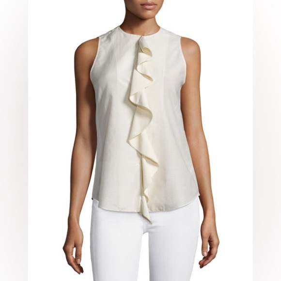 Theory Jastrid Lawn Ruffled Cotton Top in Steel Grey/Blue - Women’s Small - Picture 9 of 10